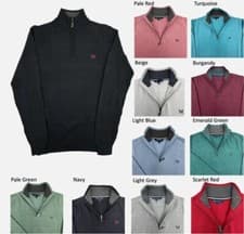 Image of Crew Clothing Mens Knit Jumper 3/4 Quarter Zip Pullover Cotton Embroidered Logo