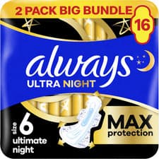 Image of 16 x Always Ultra Sanitary Towels Secure Ultimate Night (Size 6) with Wings
