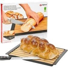 Image of Wooden Bamboo Bread Cutting Slicing Board With Crumb Catcher Chopping Board Tray