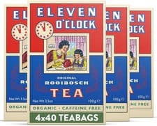Image of Eleven O'Clock Original Rooibos Tea Bags, 4 x 40 (160 Teabags), Organic, Caffei