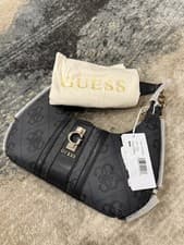 Image of GUESS Erenia Top Zip Shoulder Bag Coal Logo BNWT RRP £114.99