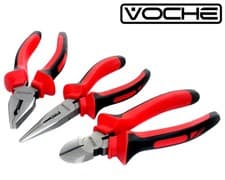 Image of 3PCE VOCHE HEAVY DUTY 200mm COMBINATION LONG NOSE SIDE CUTTER CUTTING PLIERS SET