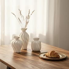 Image of Set of 3 White Ceramic Vases Modern White Ceramic Vase Ribbed Texture Perfect