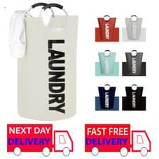 Image of Collapsible Fabric Laundry Hamper, Foldable Clothes Bag, Washing Bin Basket