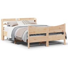 Image of Bed Frame Solid Pinewood Natural 160x200 cm with Headboard Shelves Untreated Bed