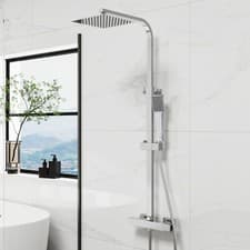 Image of Thermostatic Exposed Shower Mixer Bathroom Twin Head Large Square Bar Set Chrome