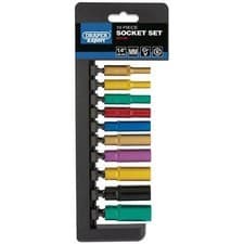 Image of Draper 10 Piece 1/4" Drive Coloured Deep Hex Socket Set Metric