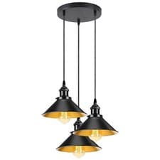 Image of Industrial Black Ceiling Pendant Light Metal Cone Shade Hanging Retro Lamp E27
