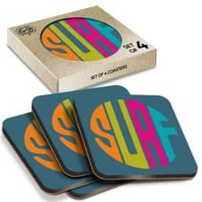 Image of 4 x Boxed Square Coasters - Surf Beach Surfing Logo #6012