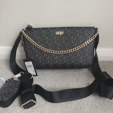 Image of DKNY Quincy Grey Mono Demi Crossbody Handbag ,Coin Pouch Chain -BNWT RRp $158