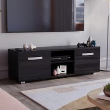 Image of LED TV Stand Cabinet Unit 2 Door Modern High Gloss Matte MDF RGB Lights 120 cm