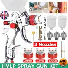 Image of Spray Gun Paint Gun Kit HVLP Gravity Feed Air 1.4mm 1.7mm 2mm 3 Nozzles 2 Cups