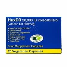 Image of HuxD3 20,000iu Vitamin D3 Colecalciferol - 20 Vegetarian Capsules (Vitamin D)