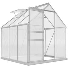 Image of Outsunny Polycarbonate Walk-in Garden Greenhouse w/ Sliding Door Silver Tone