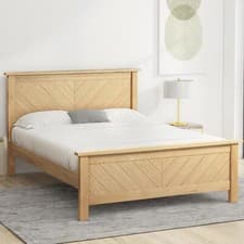 Image of Real Oak Wood Bed Frame.Chevron Solid Panel Wooden,Double,5ft King,6ft Superking