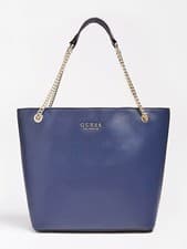 Image of GUESS Women’s Bag Large Navy Blue Saffiano Shoulder Chain Strap Handbag