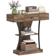 Image of HOMCOM Console Table Hallway Table with Storage Shelves, Rustic Brown