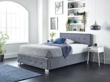 Image of Aspire Beds Upholstered Side Opening Storage Ottoman Grey Linen Velvet Fabrics