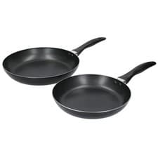 Image of KitchenCraft Set of 2 Aluminum Non-Stick Frying Pans Flat Base 24 & 28 cm