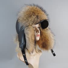 Image of New Style Men Women Trapper Hats Real Fur Leather Snow Cap with Ear Flaps