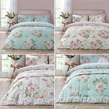 Image of Catherine Lansfield Avebury Floral Duck egg Duvet Cover Set Bedding Set