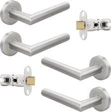 Image of Brushed Nickel Door Handle Latch Set Liberty Lever, Round T-Bar Internal Door