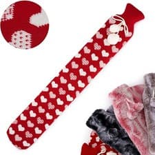 Image of Extra Long Hot Water Bottle With Cover 2L Rubber Fleece Faux Fur Winter Warmer