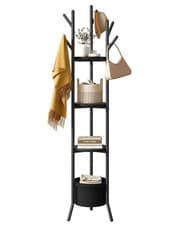 Image of Coat Rack with Shelves and Fabric Basket for Hallway, Bedroom or Entryway