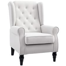 Image of HOMCOM Accent Armchair Home Furniture Retro Tufted Club Wood Fabric Cream White