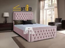 Image of New Plush Velvet Studded Chesterfield Bed Storage Option Double King Super King