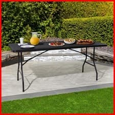 Image of 6FT Heavy Duty Plastic Folding Table Wood Grain Effect for Garden Camping Party