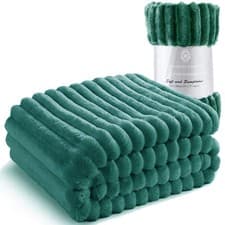 Image of Osum Ribbed Soft Fleece Throws Chunky Cord Blanket Faux Fur Large Warm Sofa Bed