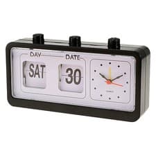 Image of Retro Style Calendar Flip Alarm Clock - Day & Date Display Clock - Black/White