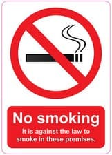 Image of NO SMOKING - IT IS AGAINST THE LAW TO SMOKE ON THESE PREMISES 105 x 150 mm