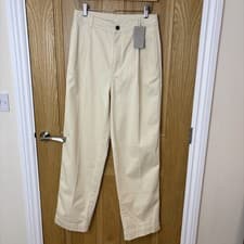 Image of Vanessa Bruno Ecru Cotton Twill Trousers 36 8 10 Barrel Leg New Tags High Waist