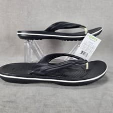Image of Crocs Crocband Flip Shoes Mens Size 9 Womens 11 Black White Sandals Beach New