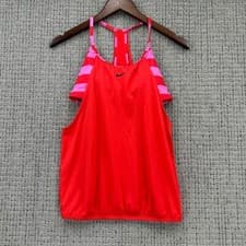 Image of Nike Tankini Swim Top Womens Size S Red Pink Statement Stripe Layered Racerback