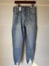 Image of American Eagle Super Hi-Rise Jegging Crop Jeans Distressed Hem Size 2 NWT