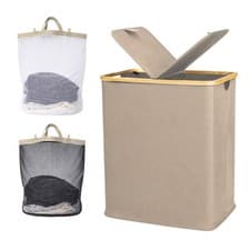 Image of 140L Lid Laundry Basket with Extra large Washing with 2 Removable Laundry Bags