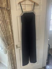 Image of Mint velvet black diamanté detail stripe Jumpsuit size 6 RRP £198