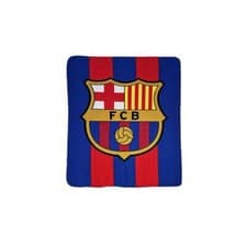 Image of FC Barcelona Fleece Blanket Sofa Throw Stripe Football Club Crest 100cm x 150cm
