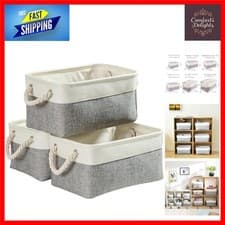 Image of Stylish Foldable Fabric Storage Baskets with Handles, Grey White, Set of 3