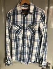 Image of Superdry blue check button up long sleeves shirt size S