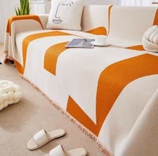 Image of Minimalist Geometry Reversible Chenille Throws Sofa Settee Bed Cover Blanket