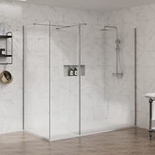 Image of Walk In Wet Room Chrome Shower Enclosure Screen Flipper Panel 8mm Glass Cubicle