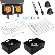 Image of 8PCS Air Fryer Rack & Grills Steel Baking Pot Dual Silicone Basket Accessories