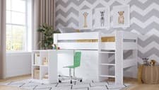 Image of Childrens Child Boy Girl Single 3ft Mid Sleeper Cabin Bed Bundle - White or Grey