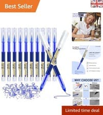 Image of Versatile 12-Pack Blue Gel Ink Pens - Quick Drying, Fade Resistant & Ergonomic