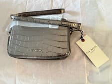 Image of Ted Baker Gunmetal Silver Grey Leather Double Zip Mini Camera Bag BNWT