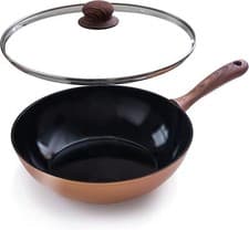 Image of Non Stick Induction Wok Frying Pan Deep Stir Fry Pan with Glass Lid By Nuovva